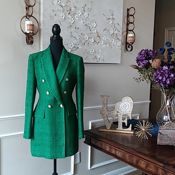NWT Zara Green Texture Long Blazer Coat. Size M - Picture 6 of 17